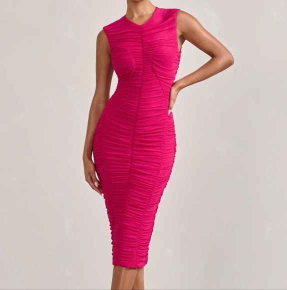 Club L London Dresses & Skirts - NWOT CLUB L London Alight Fuchsia Pink Ruched Mess Sleeveless Body Con Dress 0